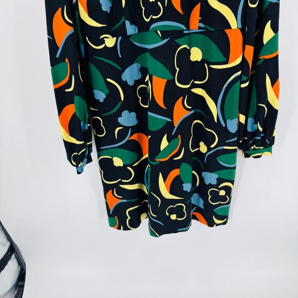 Boden Abstract Print Stand Neck Long Puff Sleeve Dress Knee Length Size 14R - Picture 6 of 10